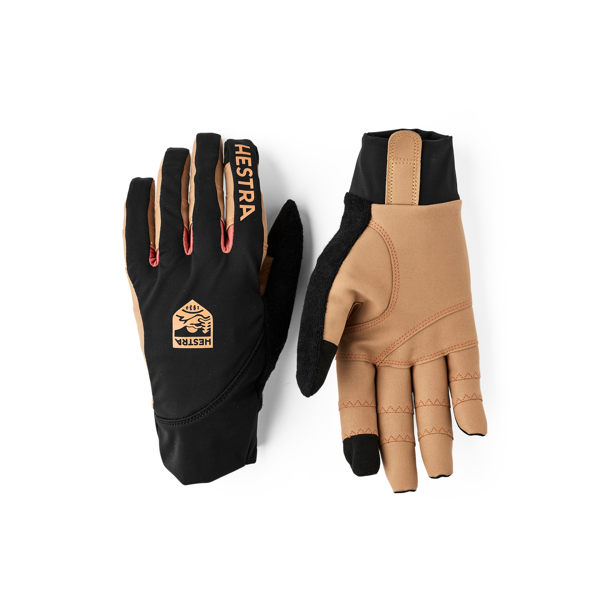 Light brown cycling glove with lycra back and light brown synthetic suede palm