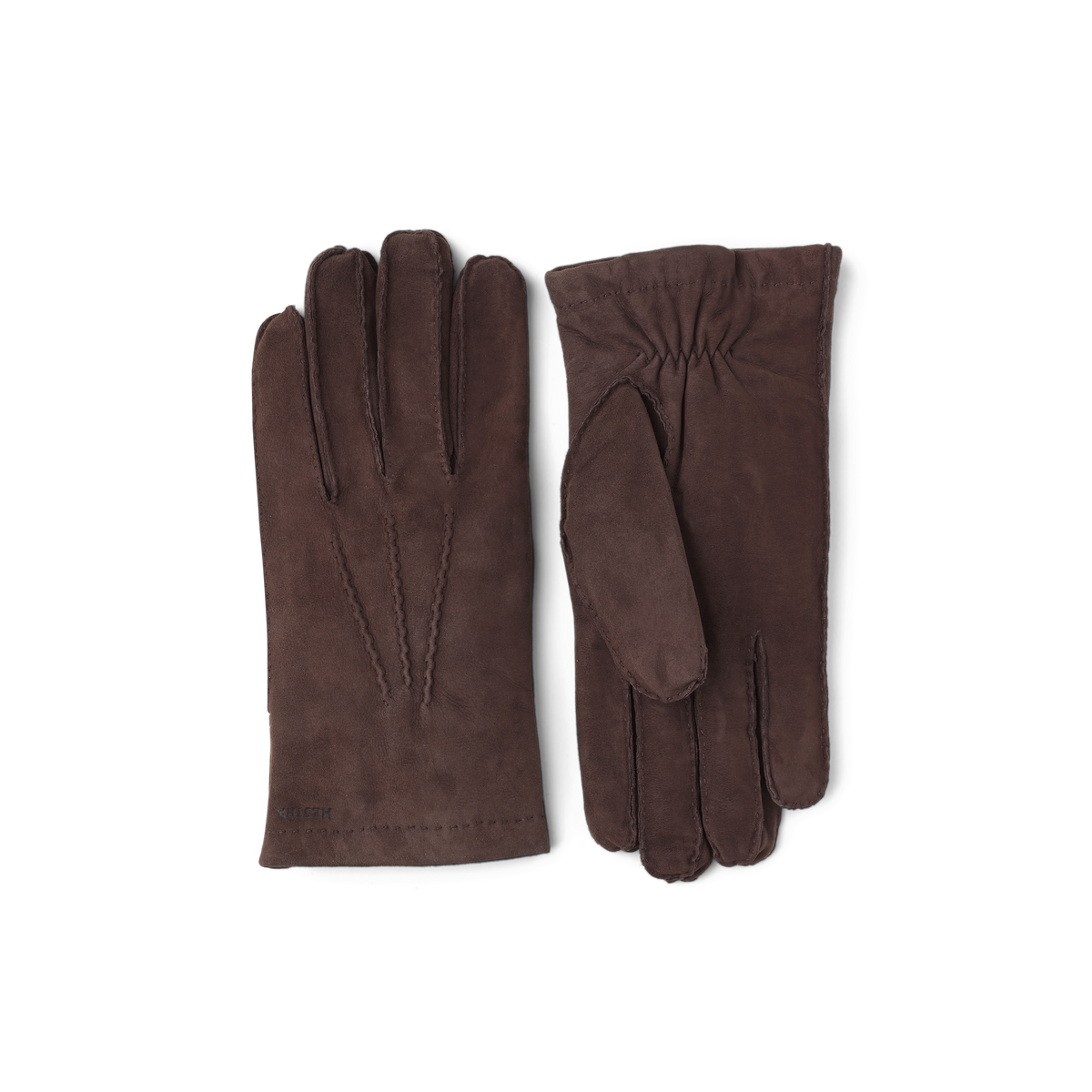 Dark brown hand-sewn suede glove