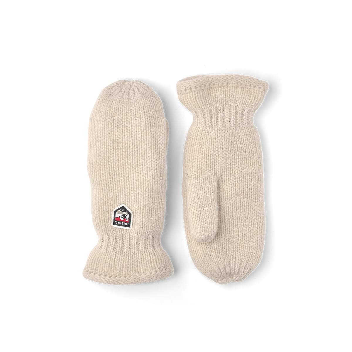 White knitted mitten in Shetland wool