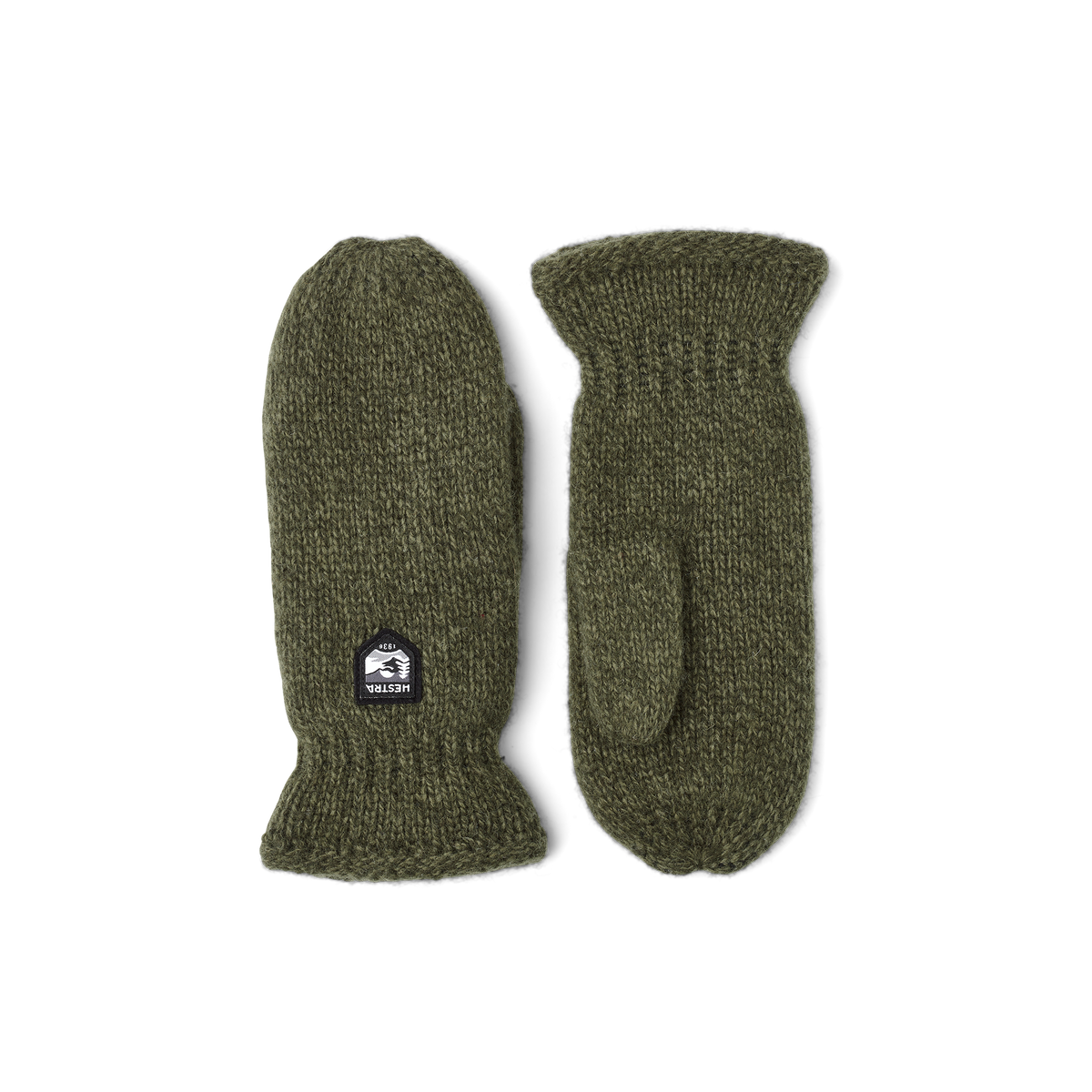 Dark green knitted mitten in Shetland wool