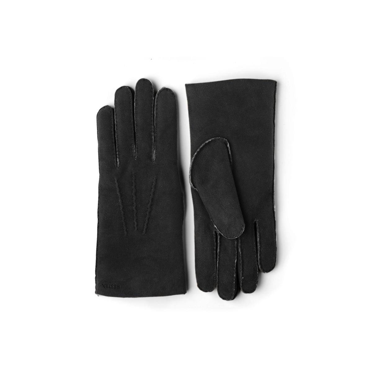 Black hand-sewn fur suede glove