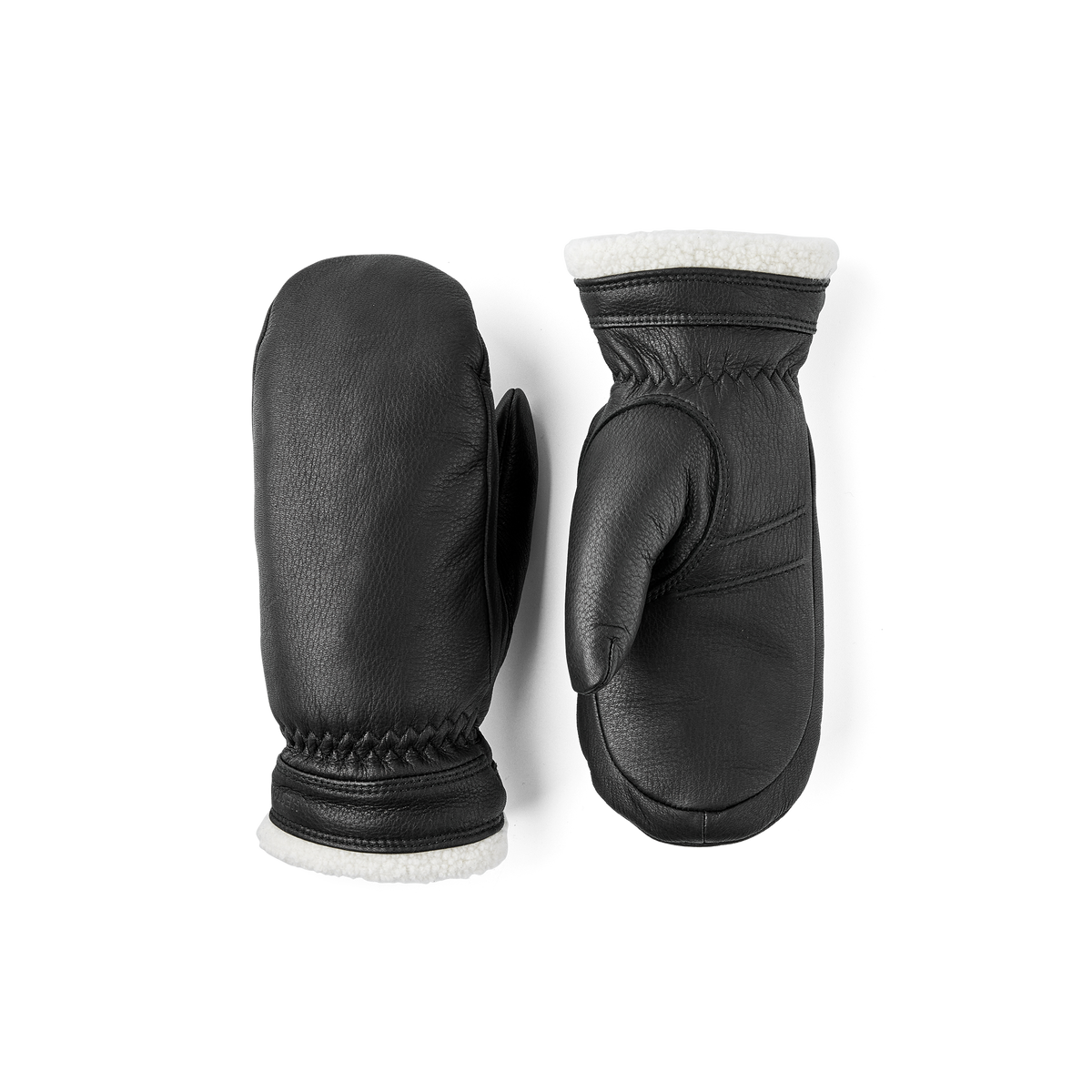 Black deerskin mitten with white trim