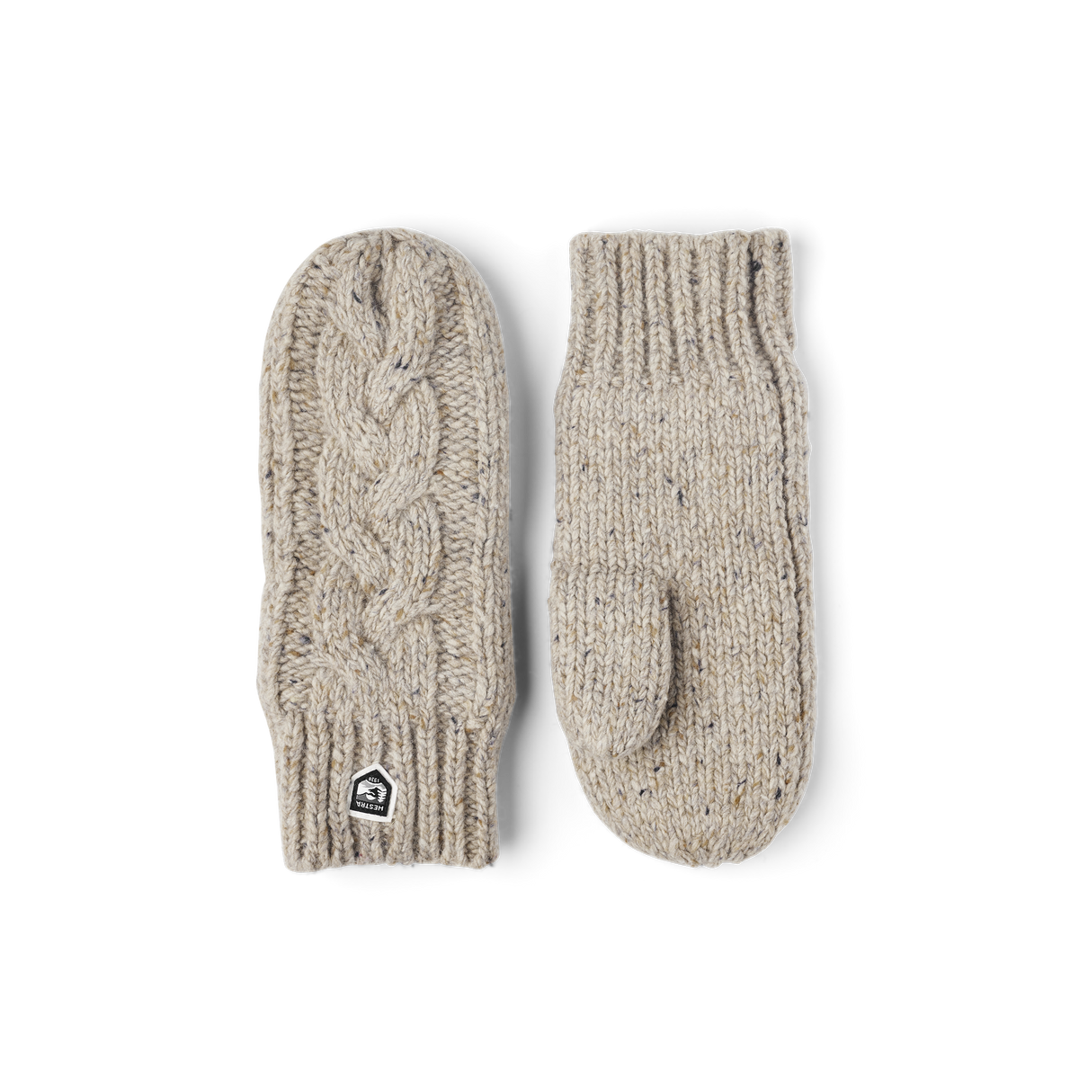 Beige knitted mitten in mottled merino wool
