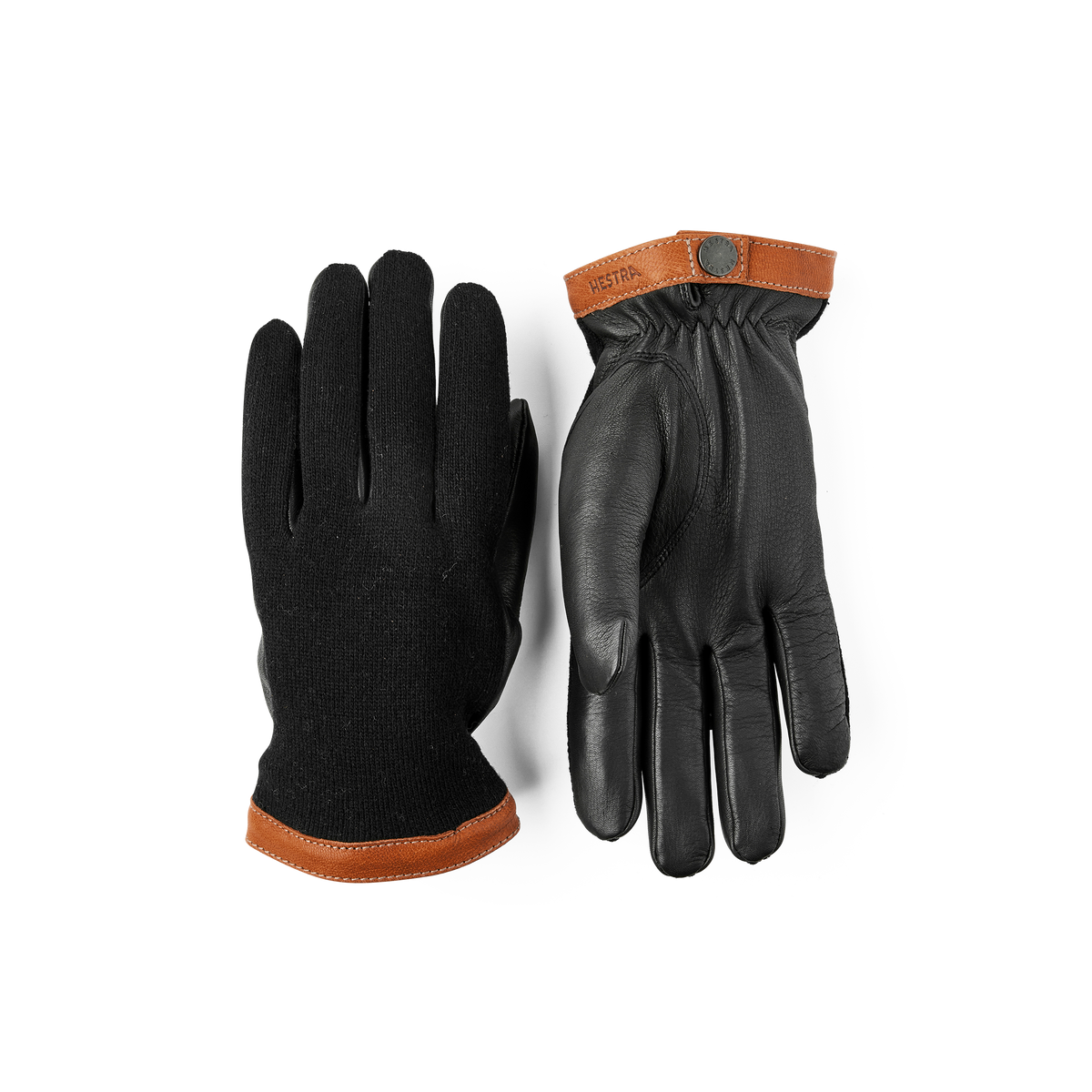 Black machine-sewn deerskin glove with wool jersey back