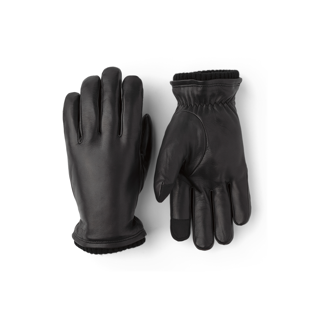 Black machine-sewn hairsheep leather glove with knitted cuff