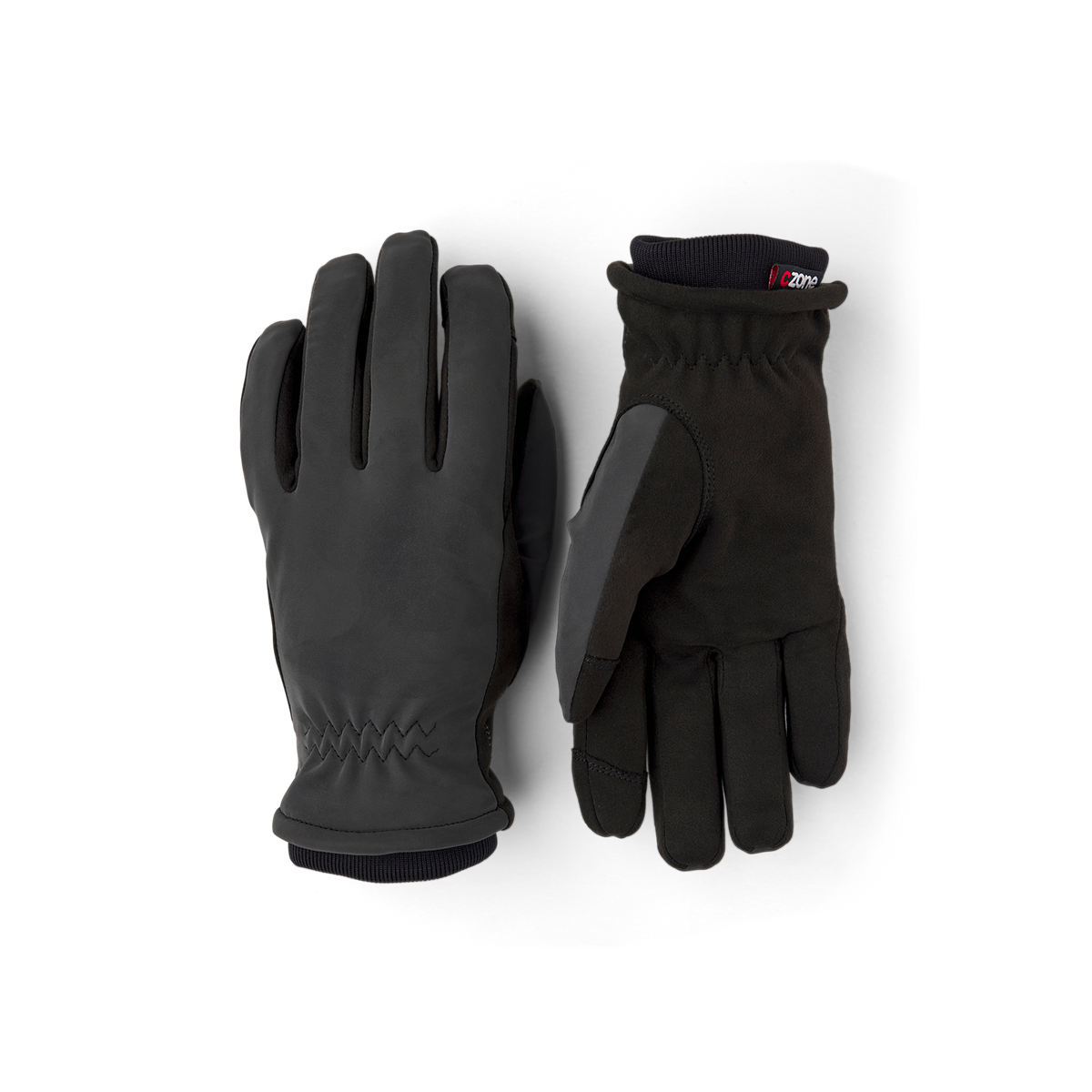 Glove with gray reflective back and black fabric palm