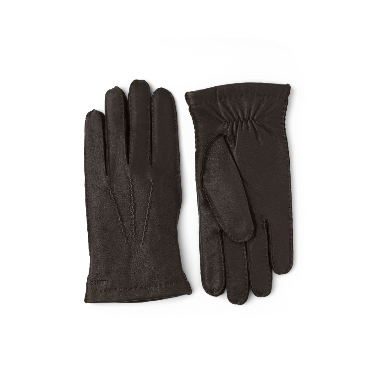 Dark brown hand-sewn deerskin glove