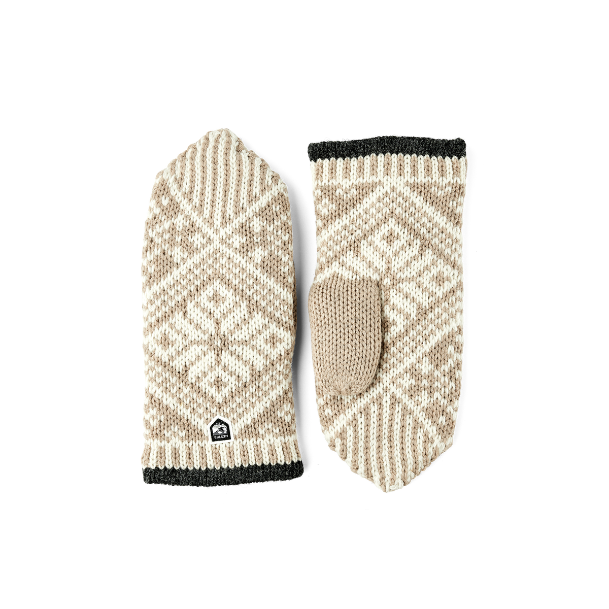 Beige and white knitted mitten in Shetland wool
