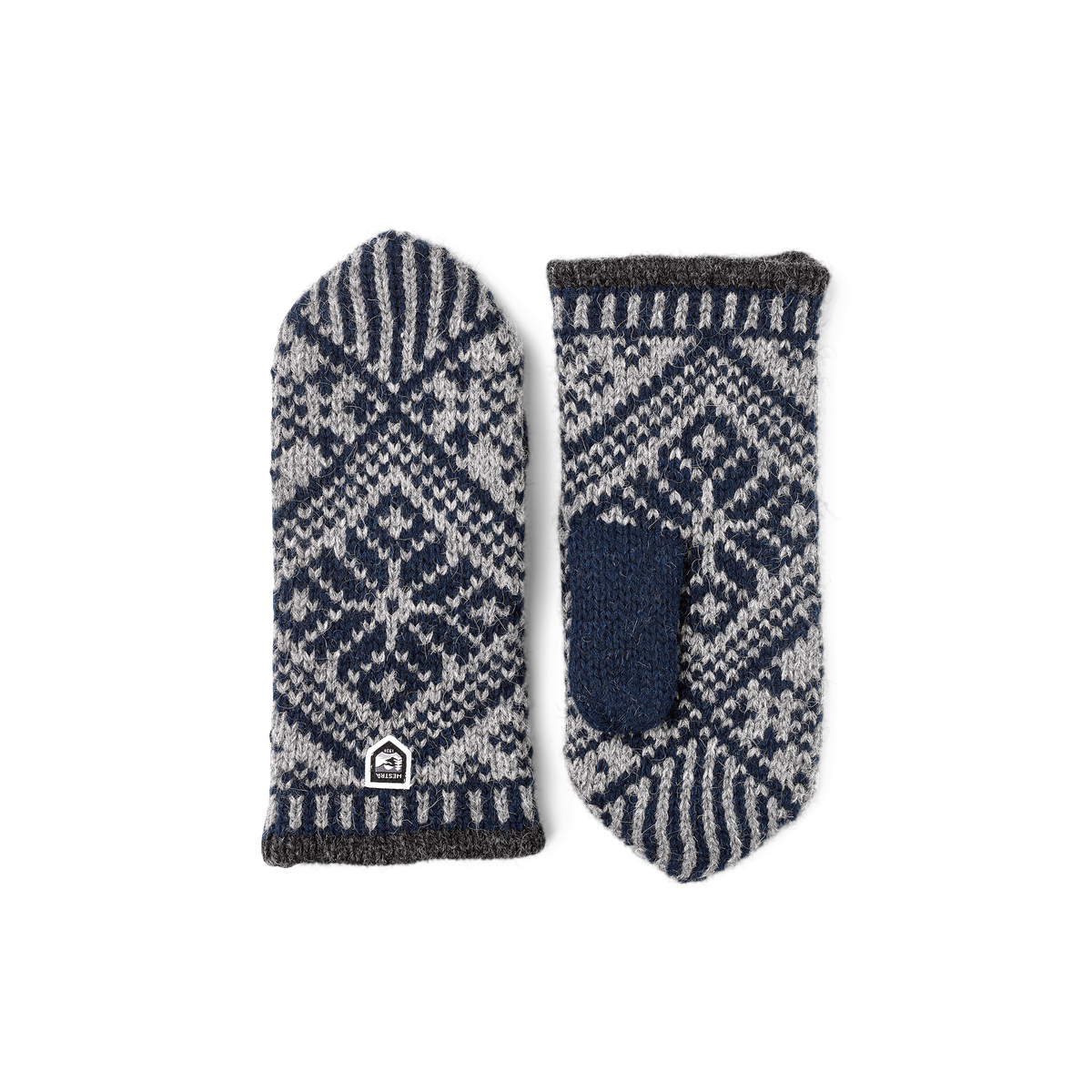 Dark blue and gray knitted mitten in Shetland wool