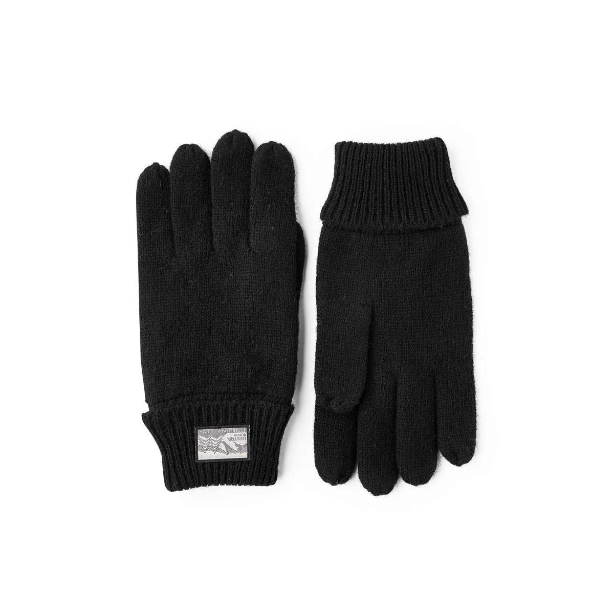 Black glove in mottled wool yarn