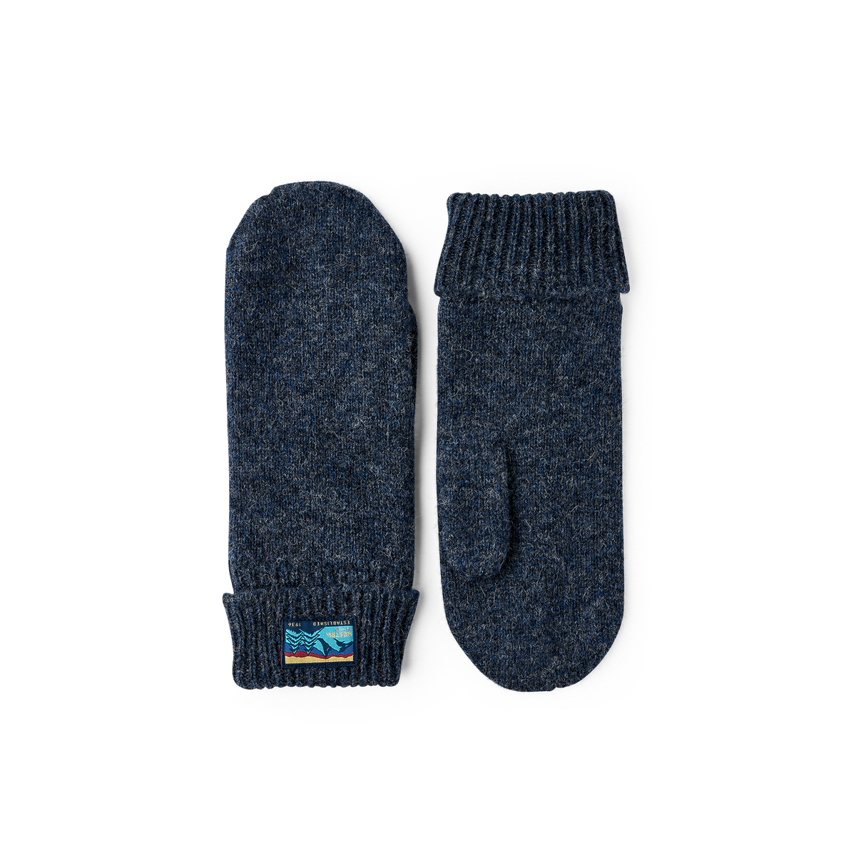 Dark blue mitten in mottled wool yarn