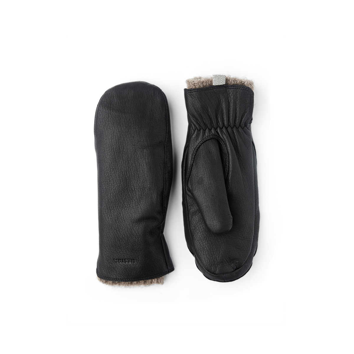 Black deerskin mitten with extended wool lining