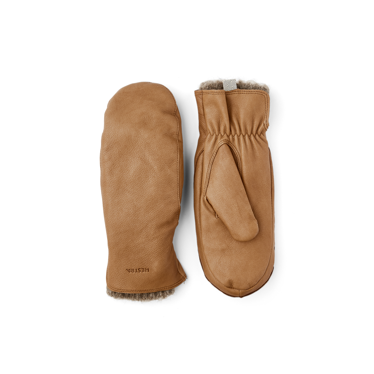 Light brown deerskin mitten with extended wool lining