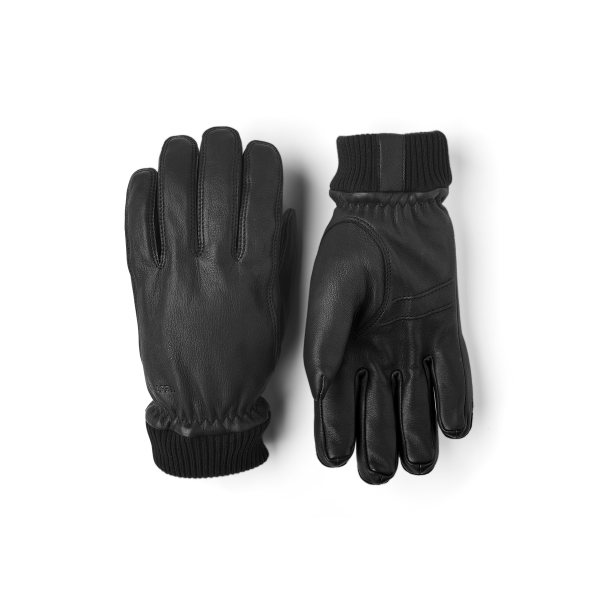 Black machine-sewn deerskin glove with knitted cuff