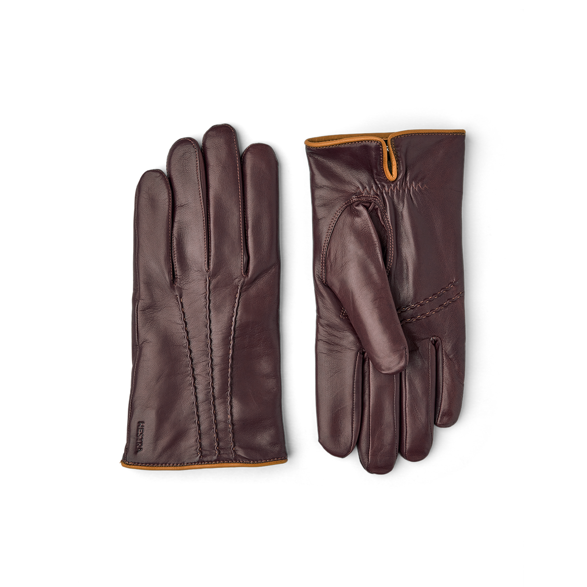 Brown machine-sewn hairsheep leather glove