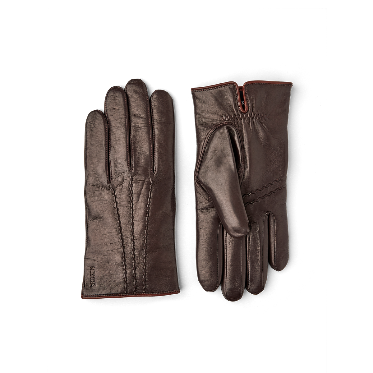 Dark brown machine-sewn hairsheep leather glove