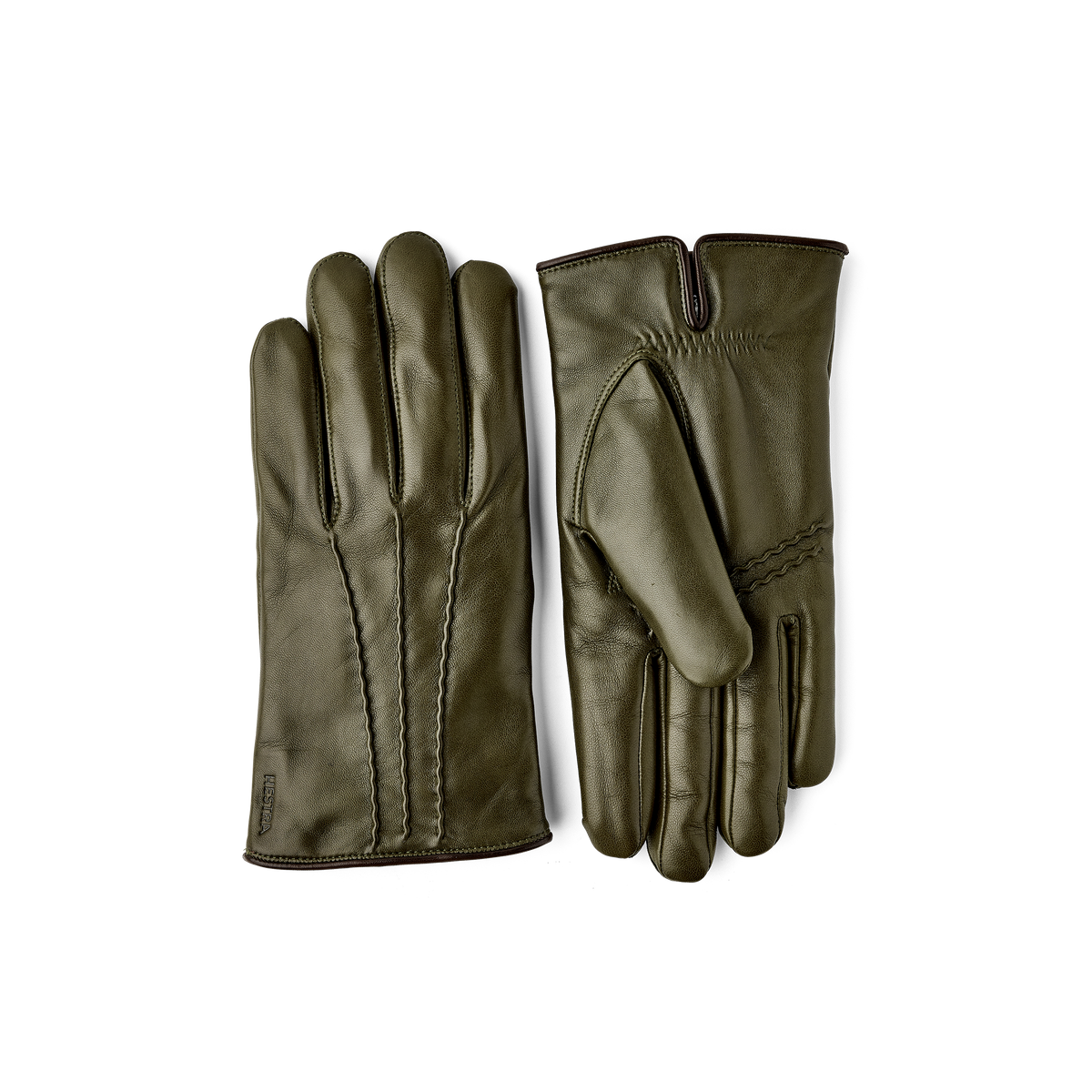 Moss green machine-sewn hairsheep leather glove