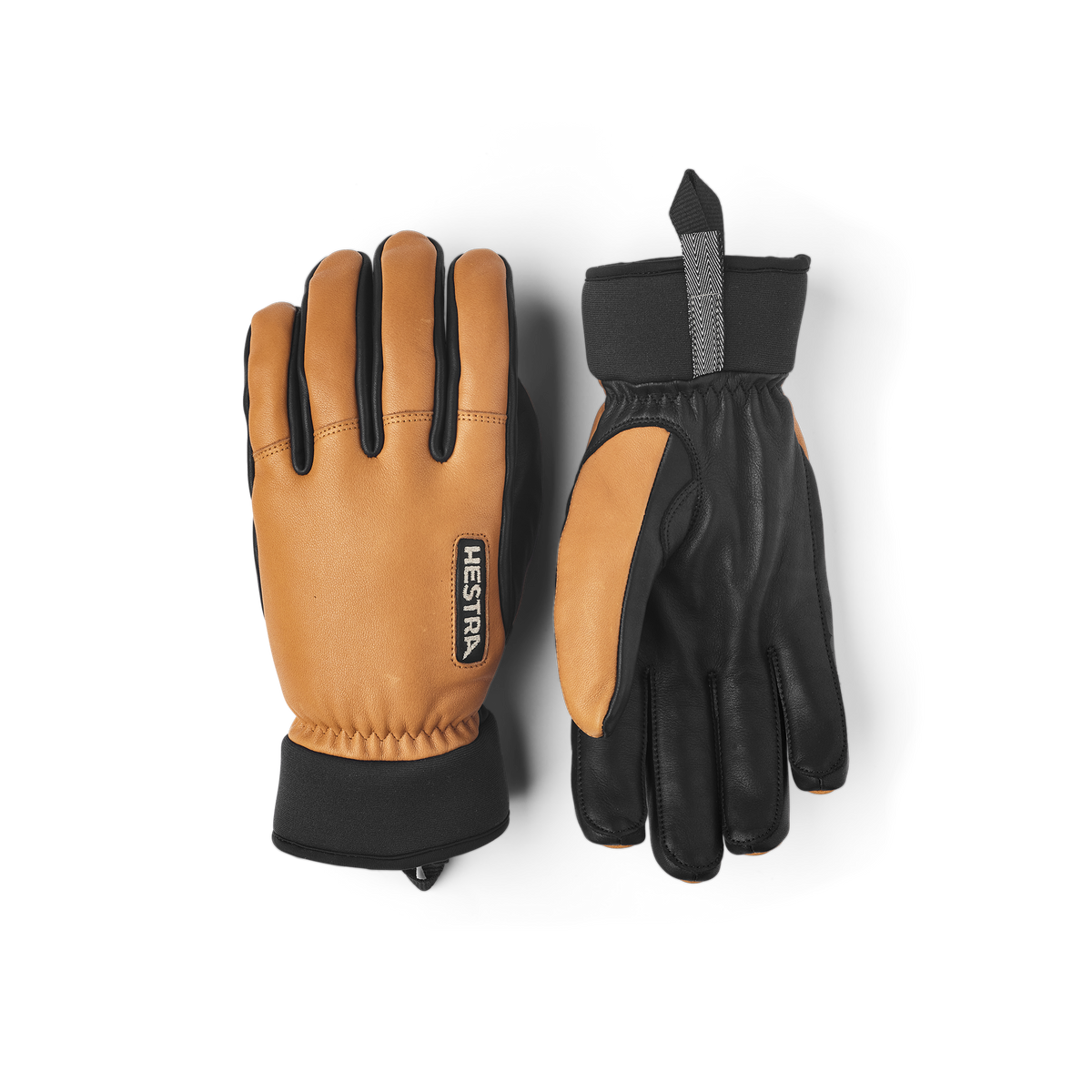 Light brown goat leather and cow hide ski glove with black palm