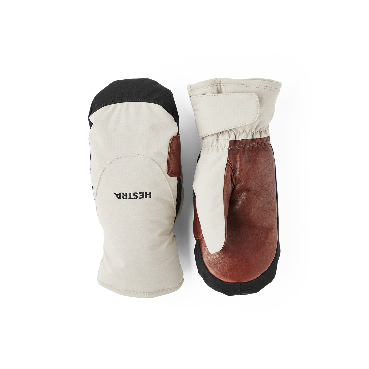 Beige fabric mitten with dark brown hairsheep palm