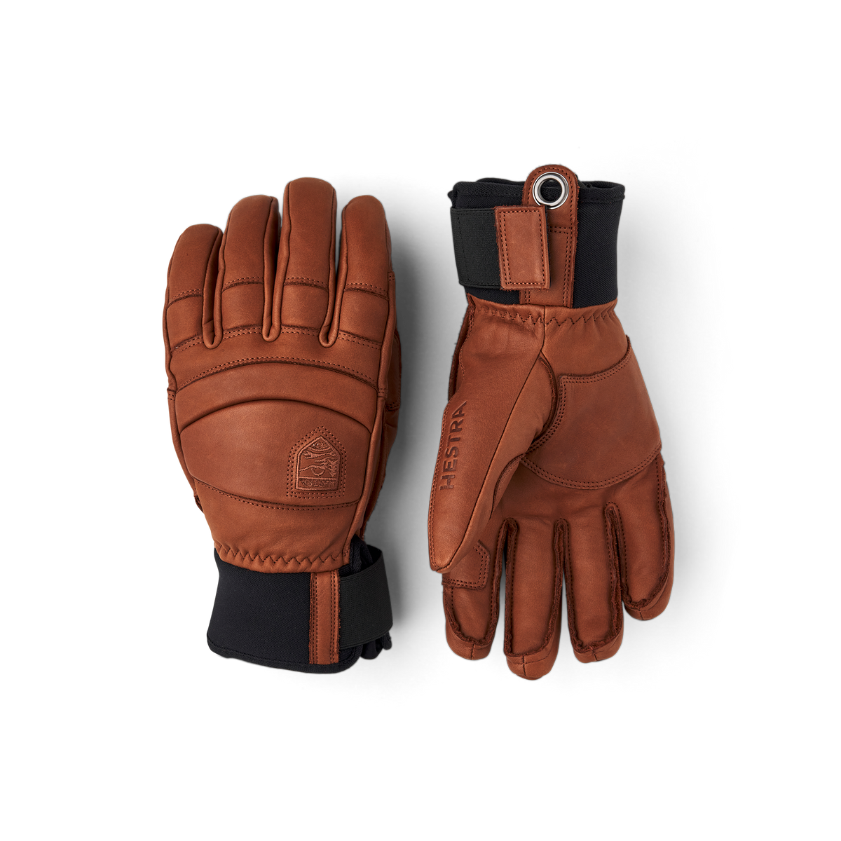 Brown cow hide ski glove