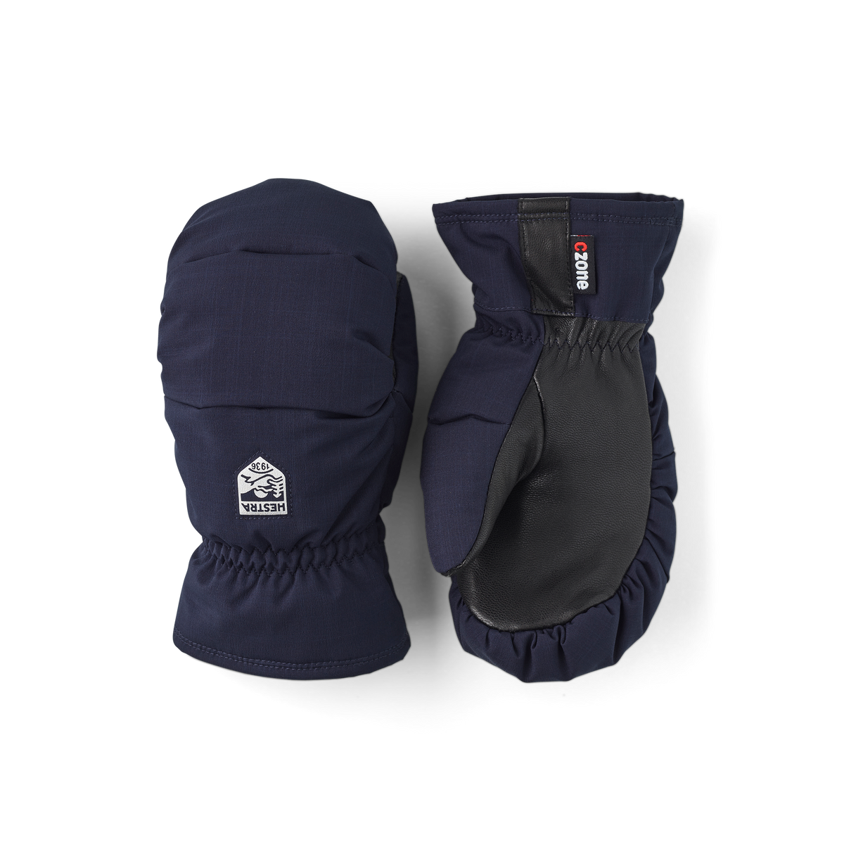 Dark blue mitten with black goat leather palm