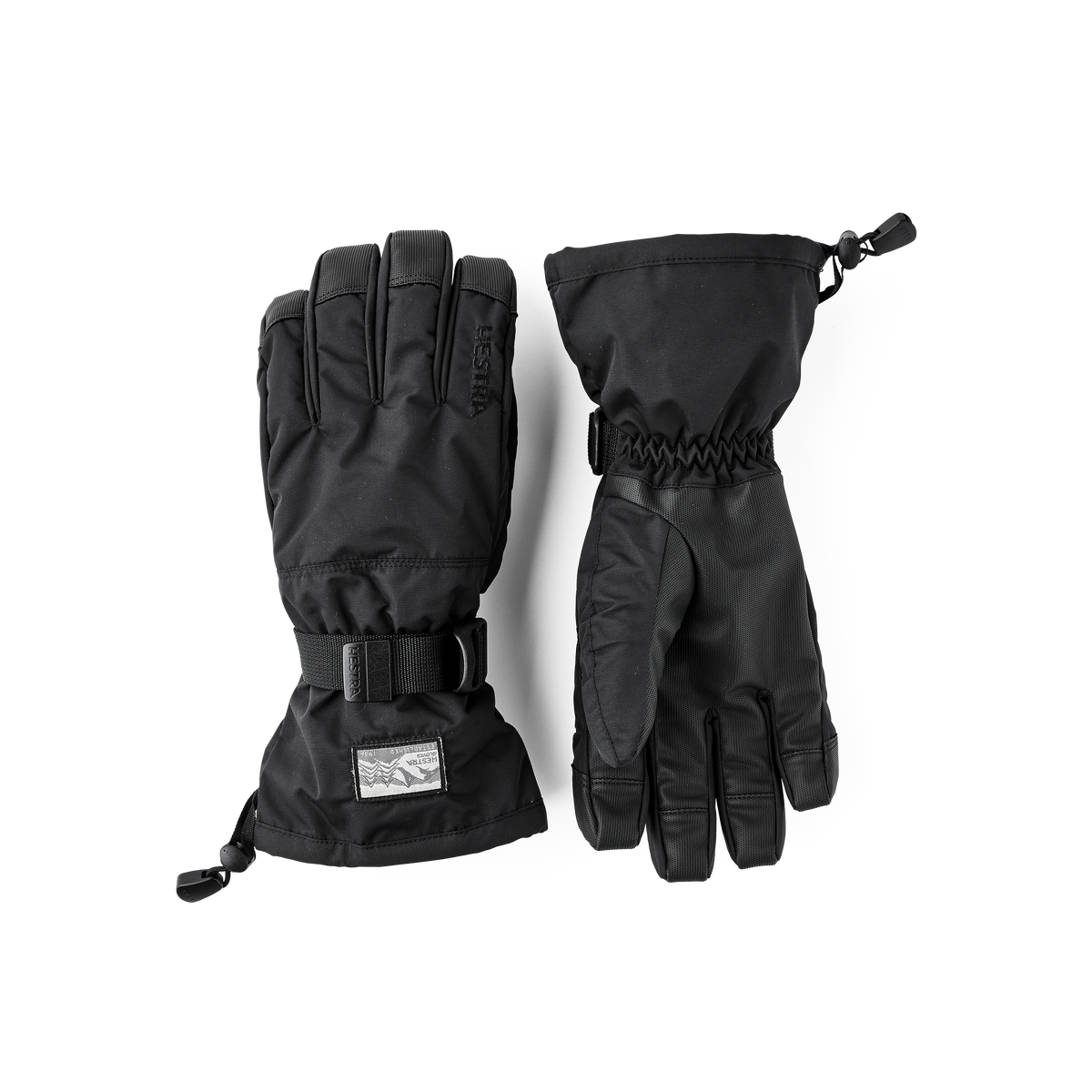 Black fabric ski glove with synthetic palm