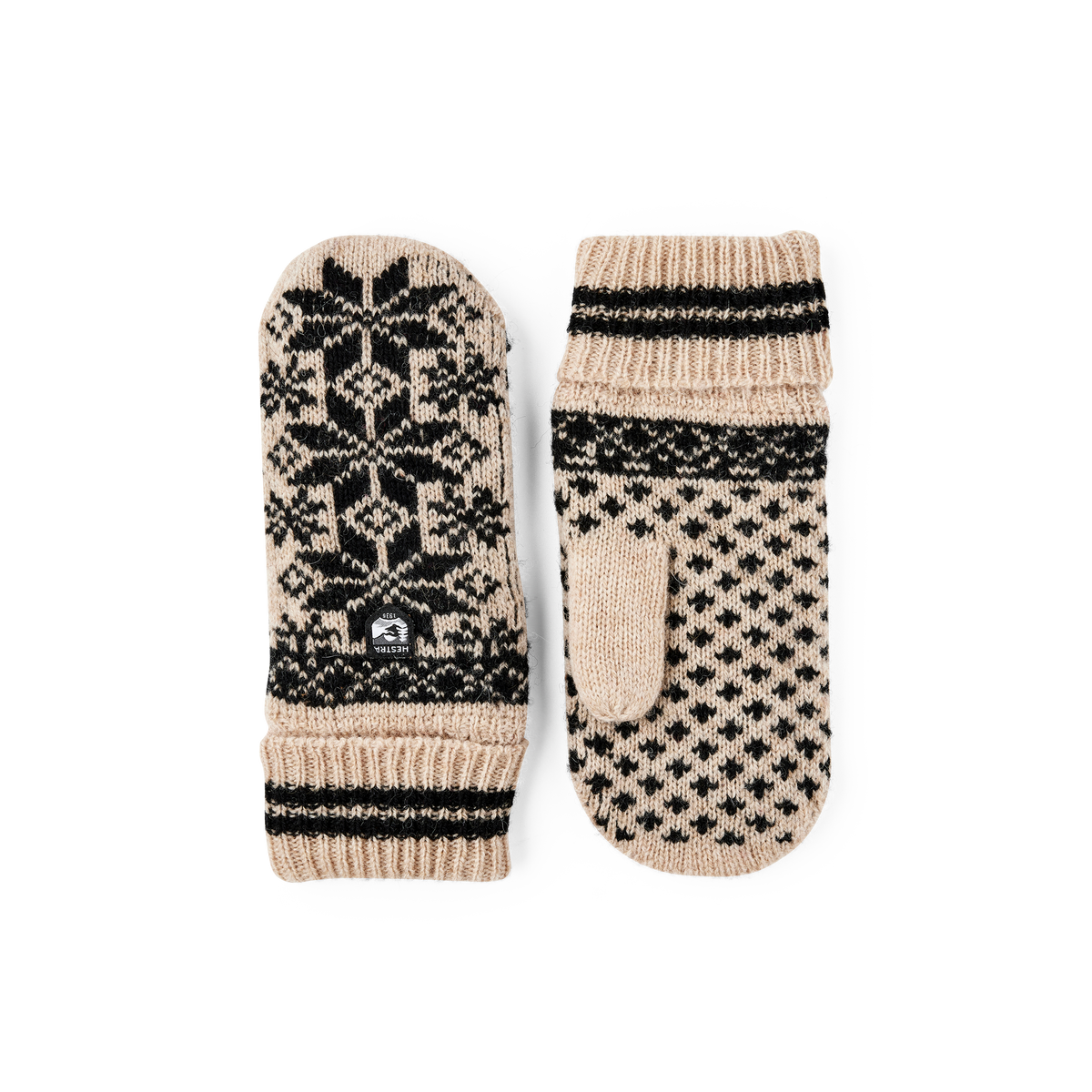 Beige knitted mitten in wool blend with pattern