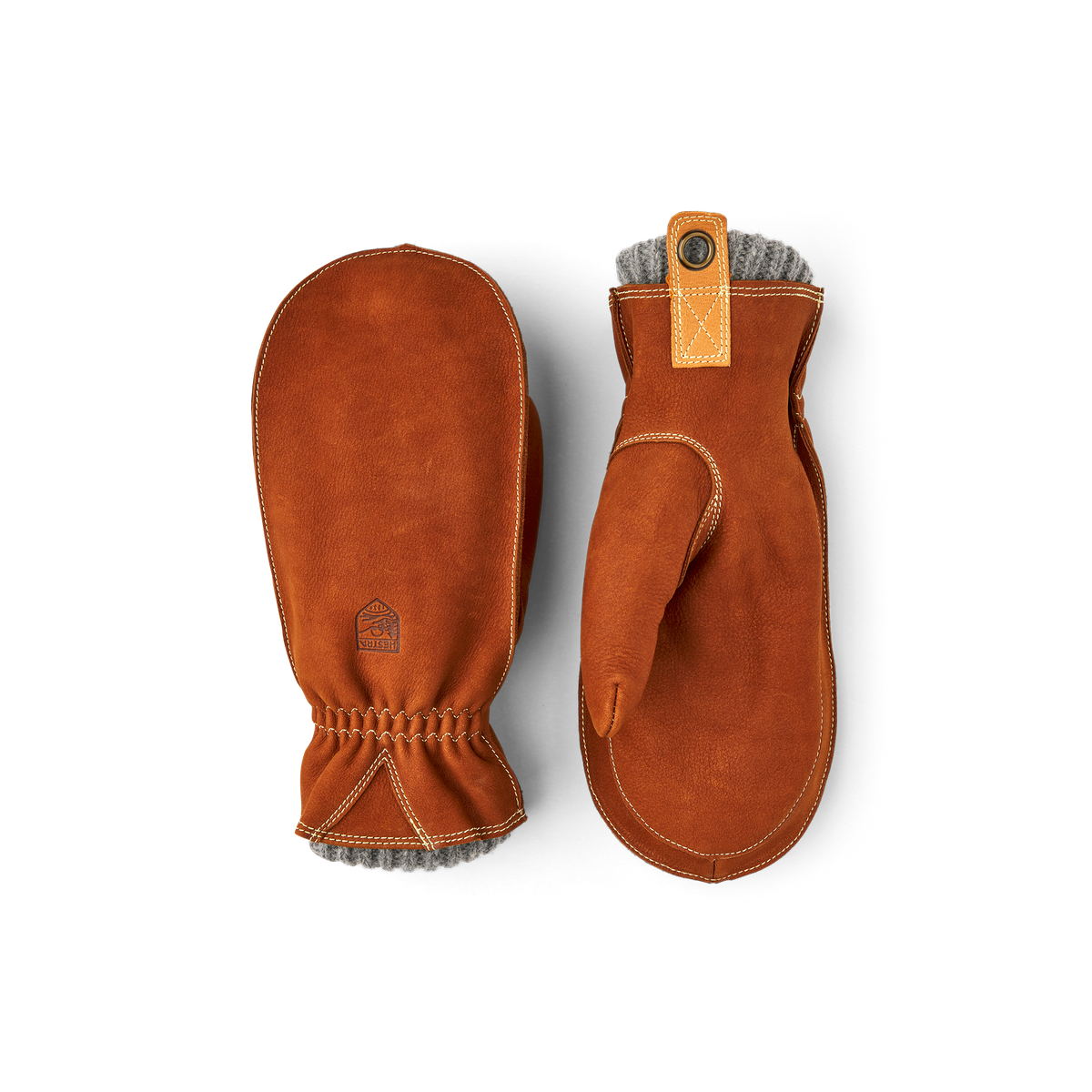 Brown cow nubuck mitten with knitted lining