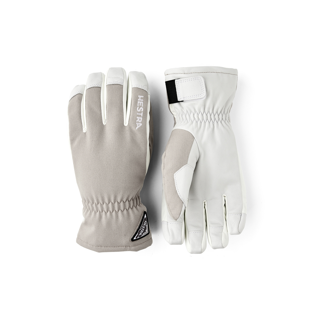 Beige ski glove with white goat leather palm
