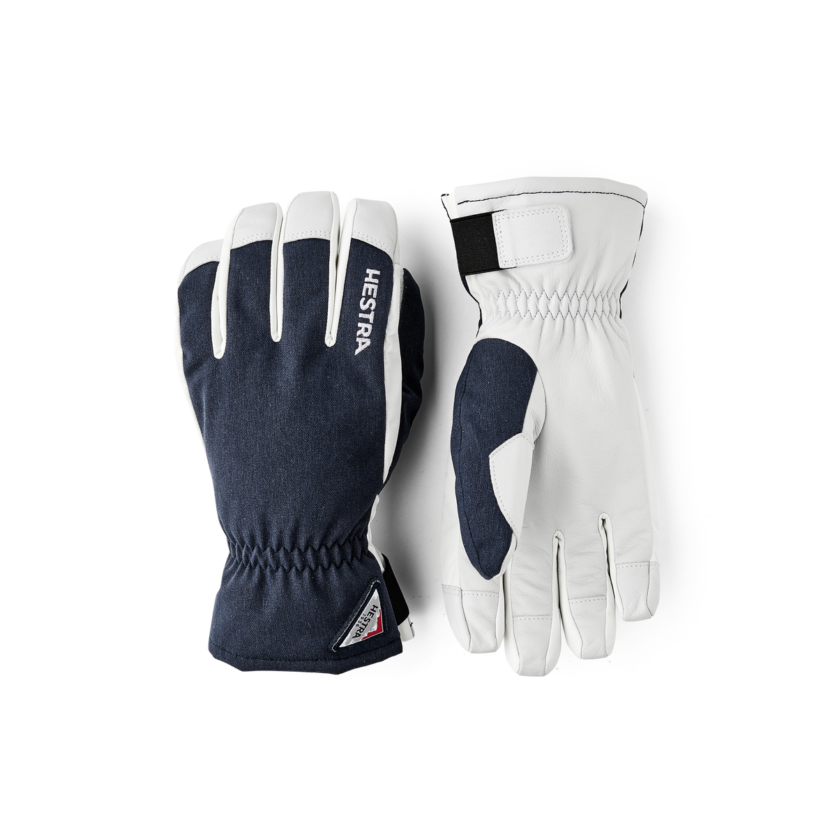 Dark blue ski glove with white goat leather palm