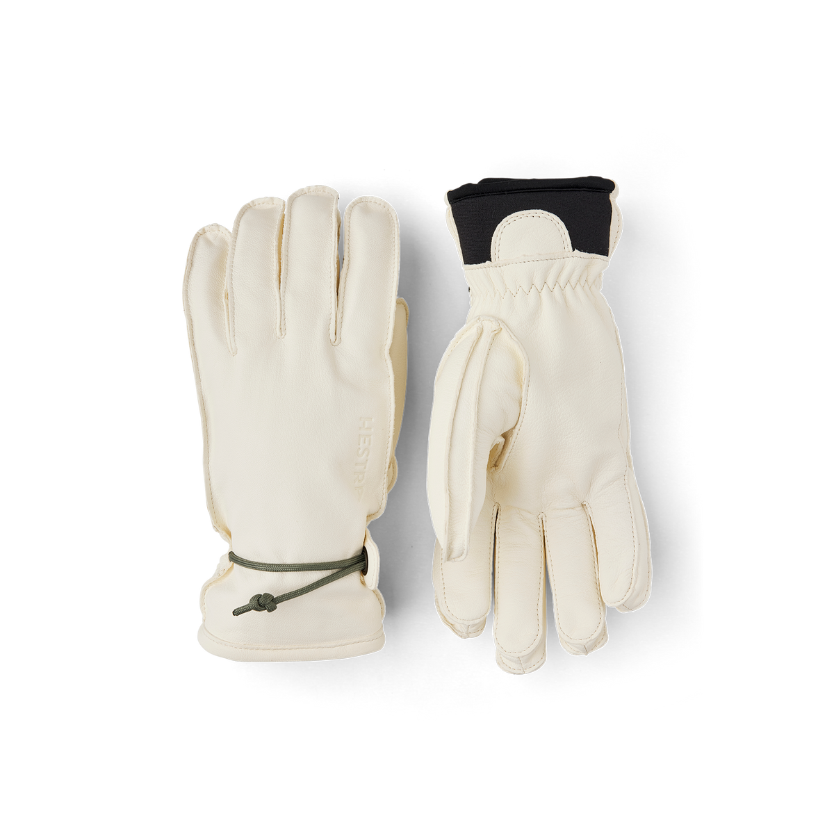 White cow hide ski glove with wrist adjustment