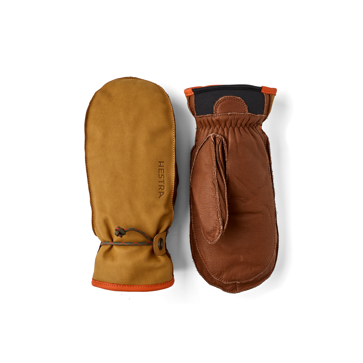 Light brown cow hide mitten with brown palm and wrist adjustment