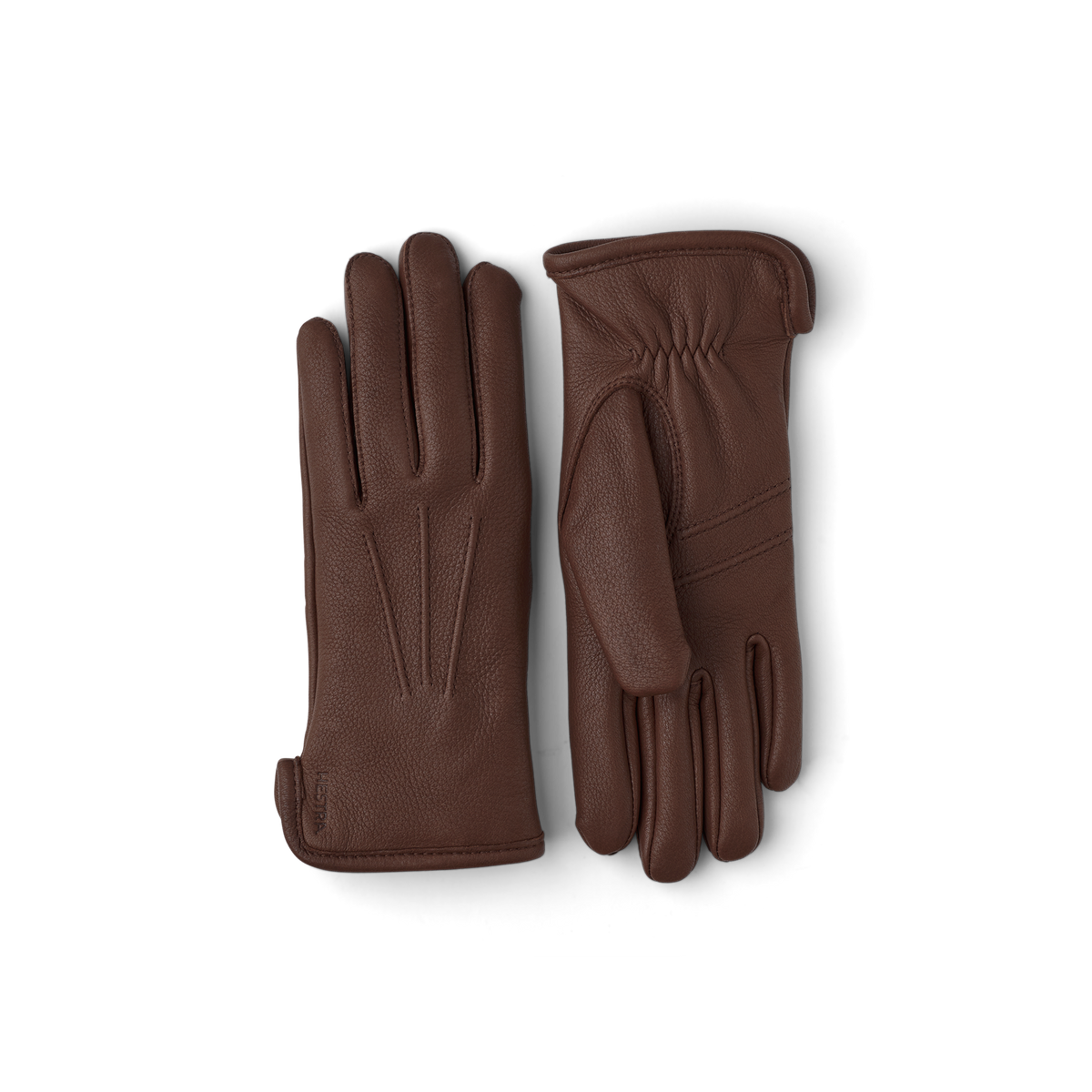 Brown machine-sewn deerskin glove