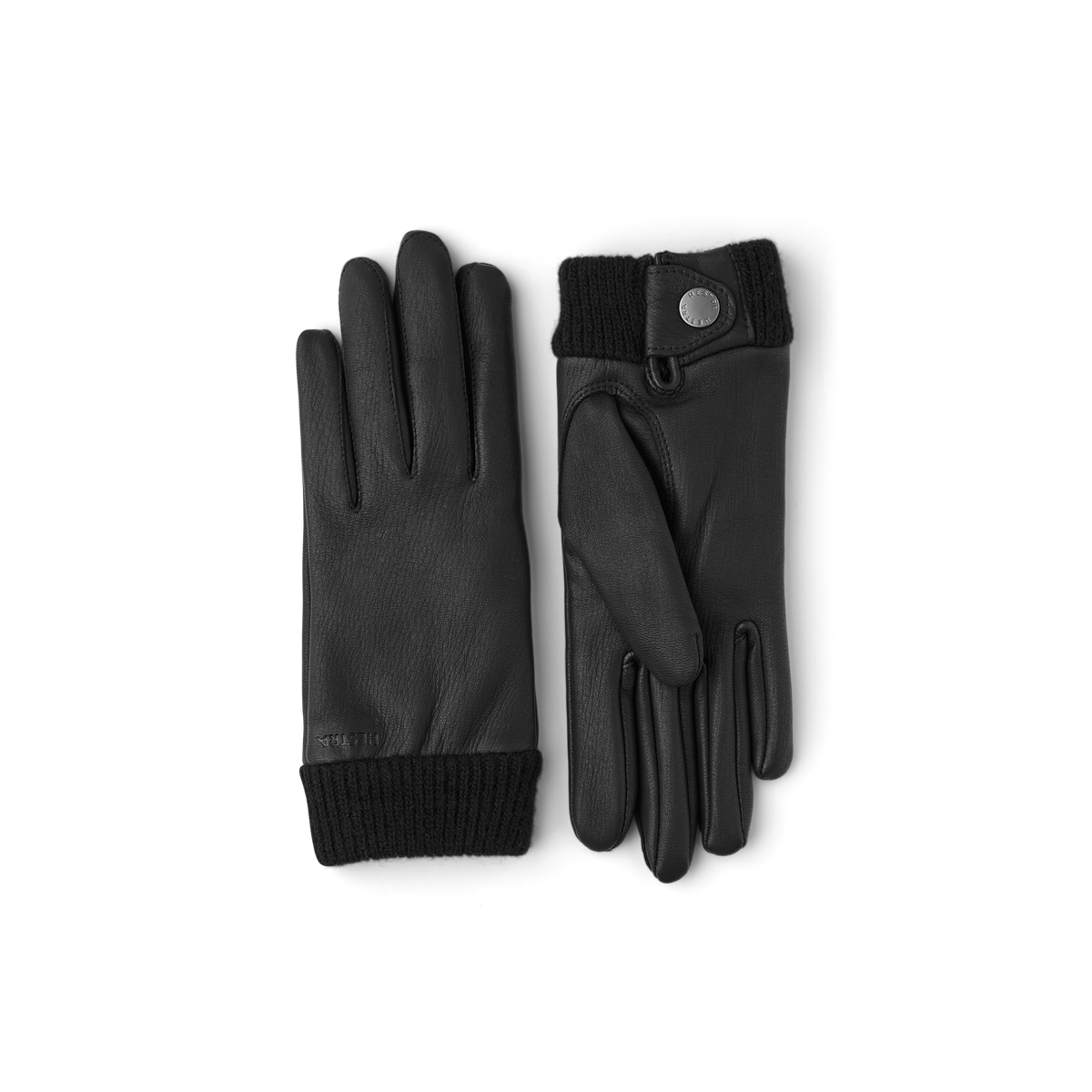 Black deerskin glove with knitted cuff