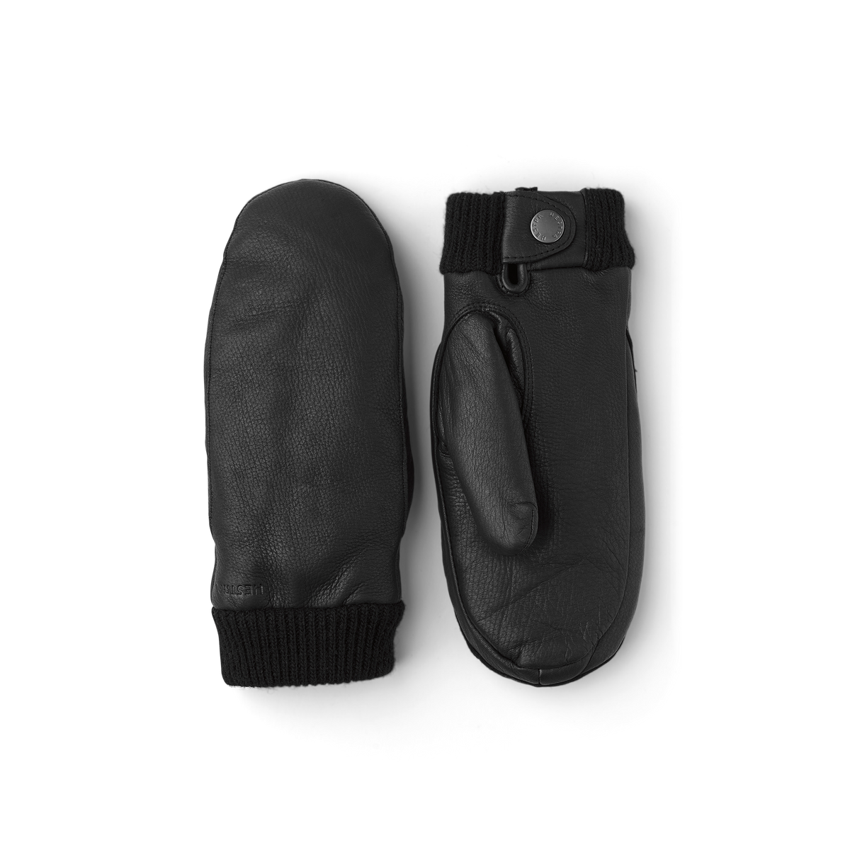 Black deerskin mitten with knitted cuff