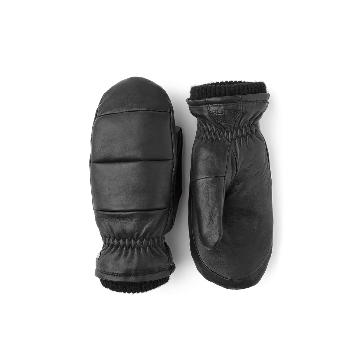 Black hairsheep leather mitten with short knitted cuff