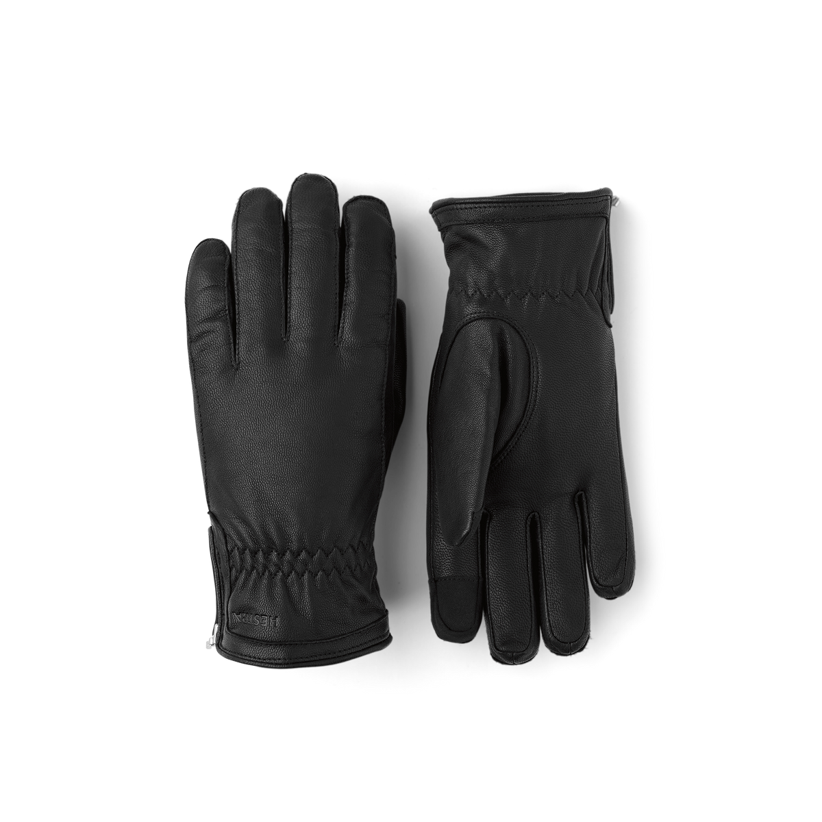 Black machine-sewn goat leather glove with zip
