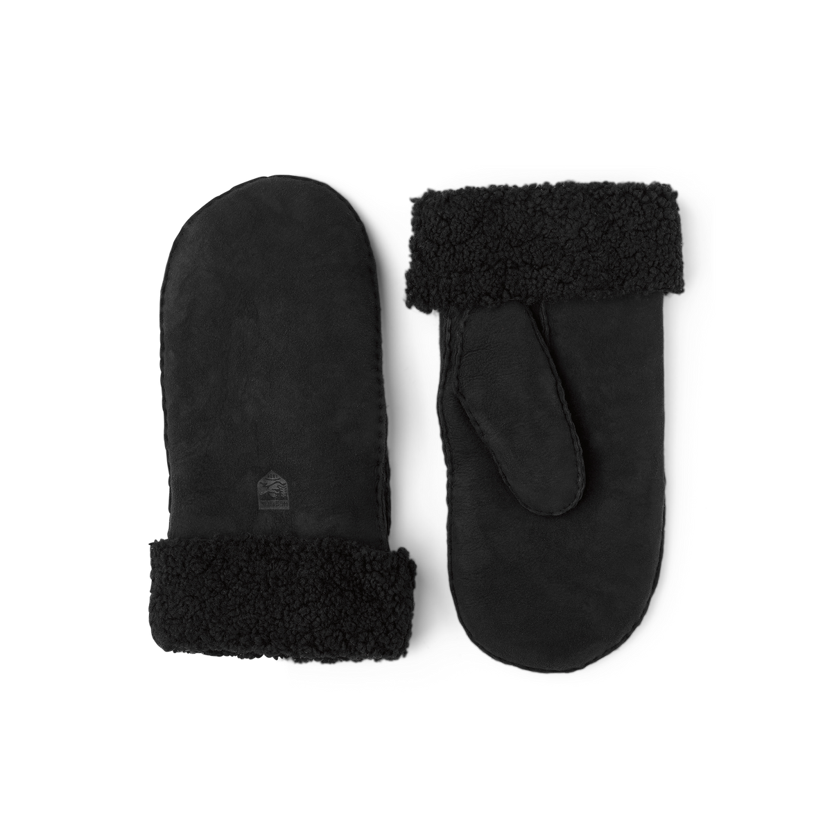 Black fur suede mitten with folded fur trim