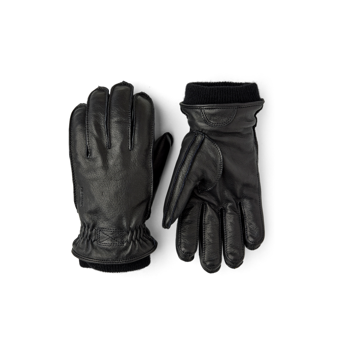 Black machine-sewn deerskin glove with knitted cuff