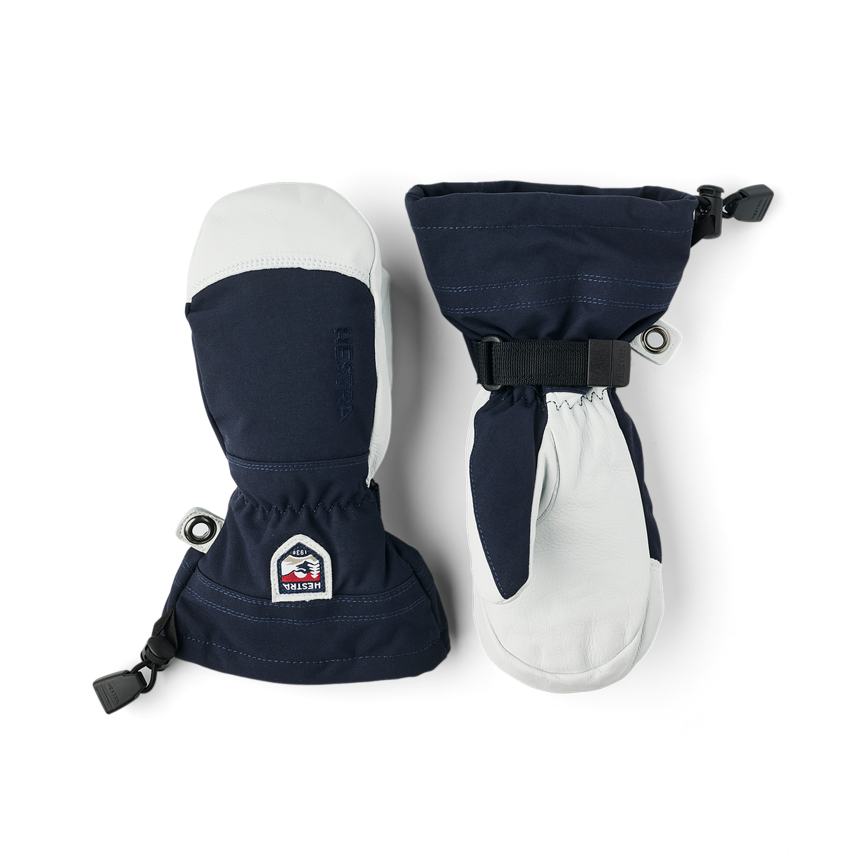 Dark blue mitten with white goat leather palm