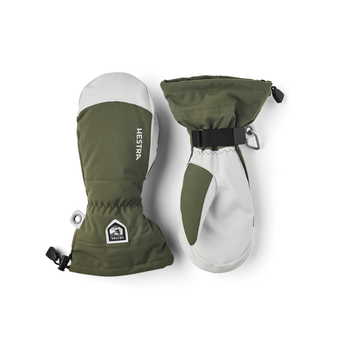 Moss green mitten with white goat leather palm