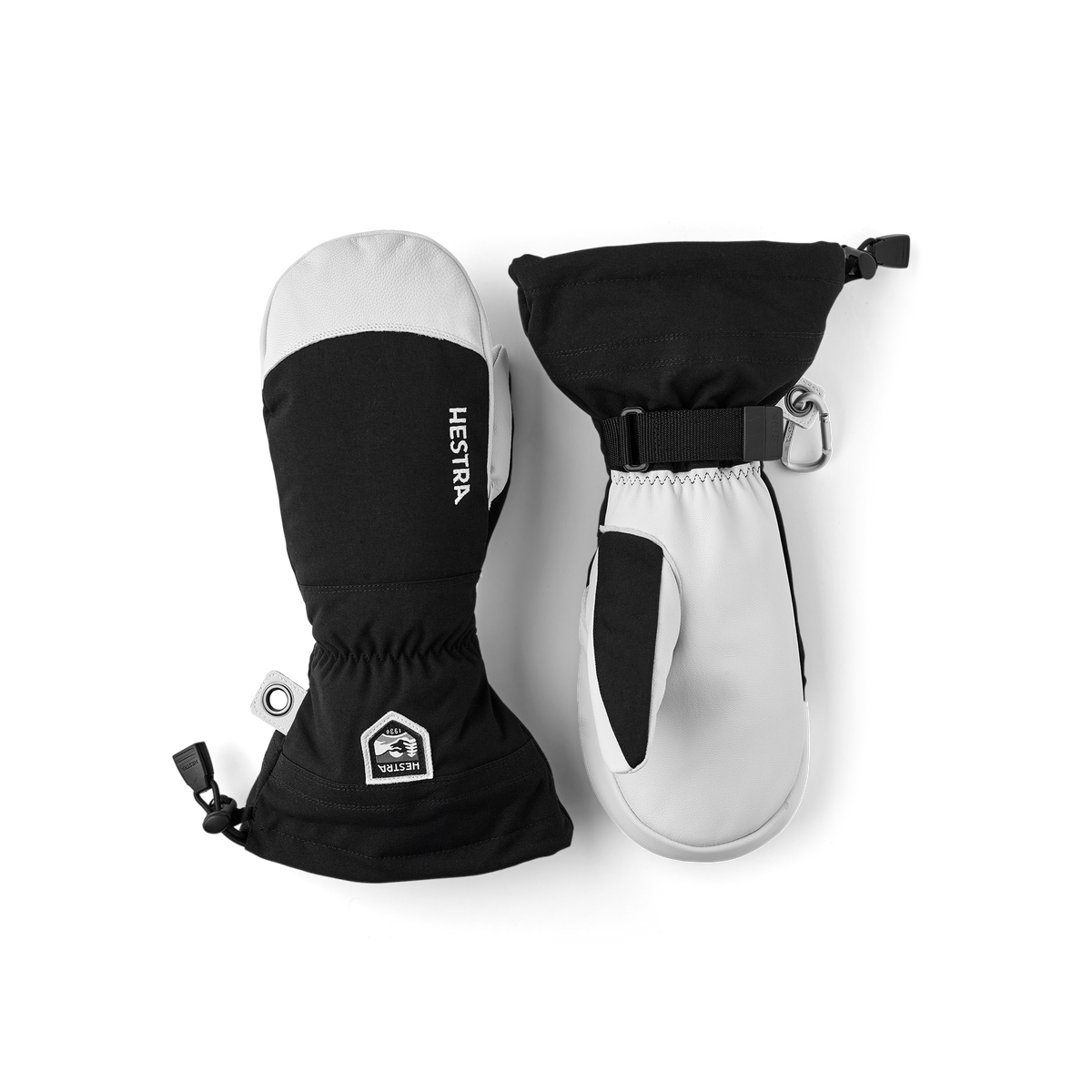 Black mitten with white goat leather palm