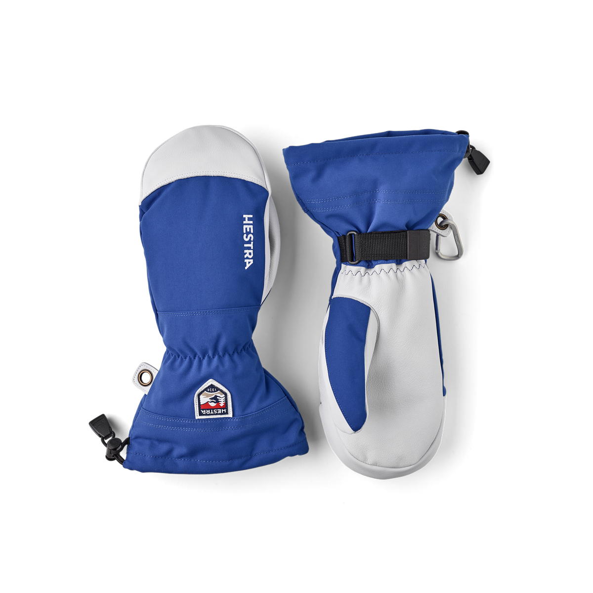 Blue mitten with white goat leather palm