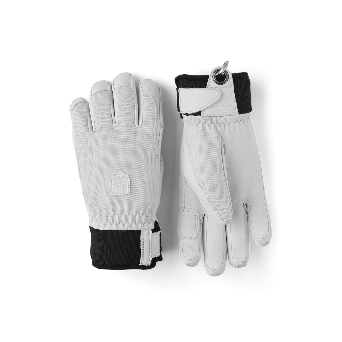 White goat leather ski glove with fabric back
