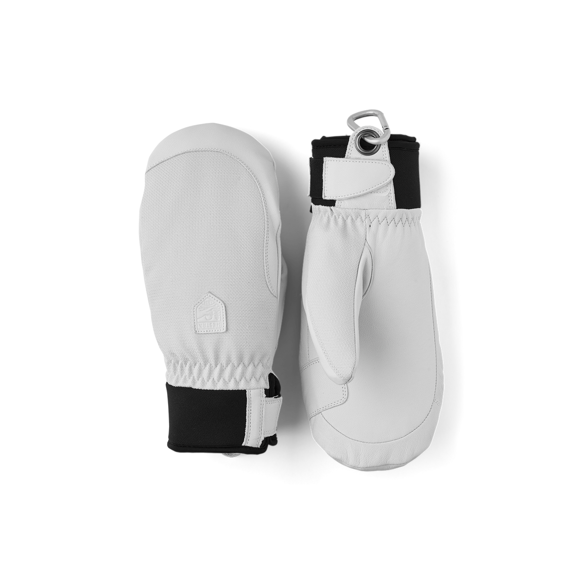 White goat leather mitten with fabric back