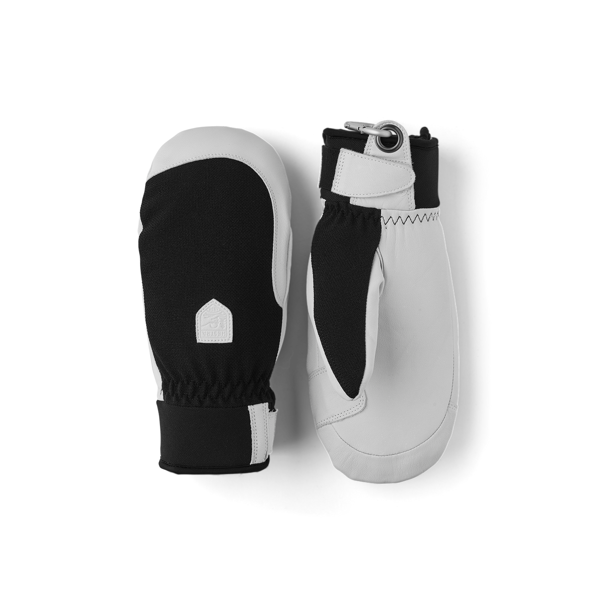 Black mitten with white goat leather palm