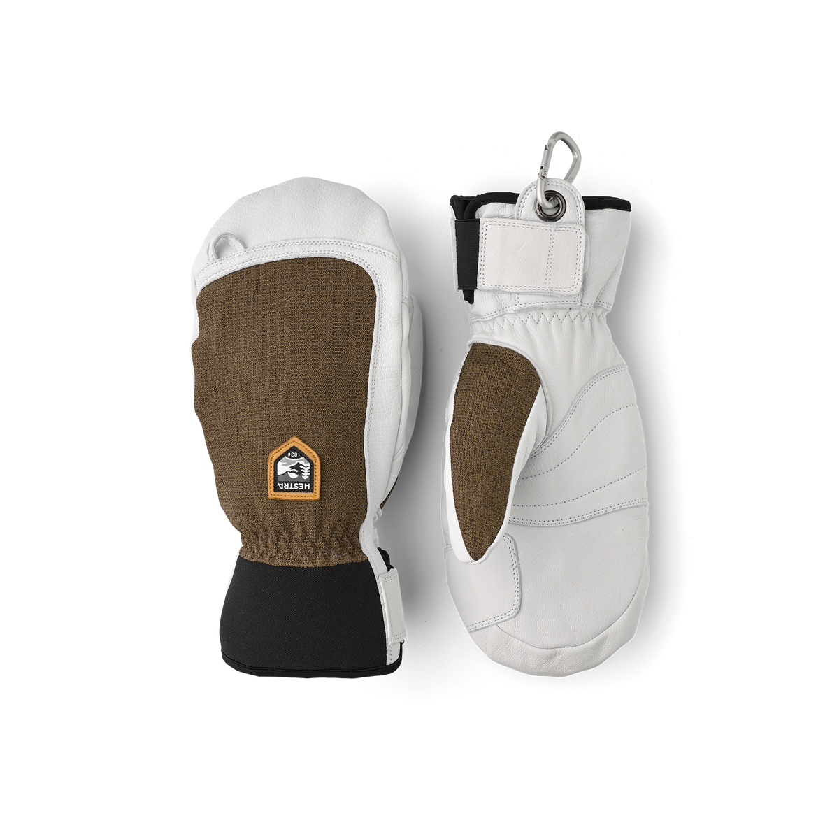 Moss green mitten with white goat leather palm