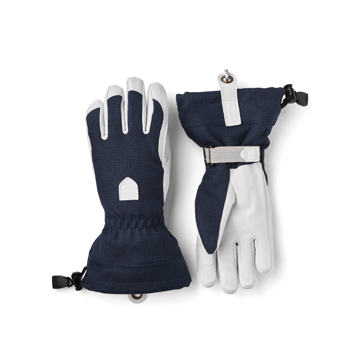 Dark blue ski glove with white goat leather palm