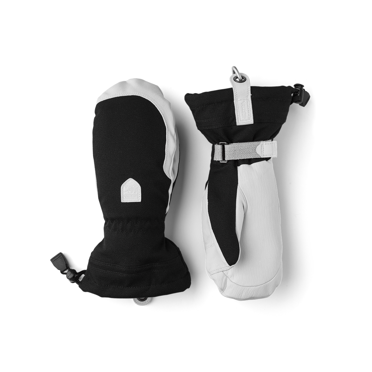 Black mitten with white goat leather palm