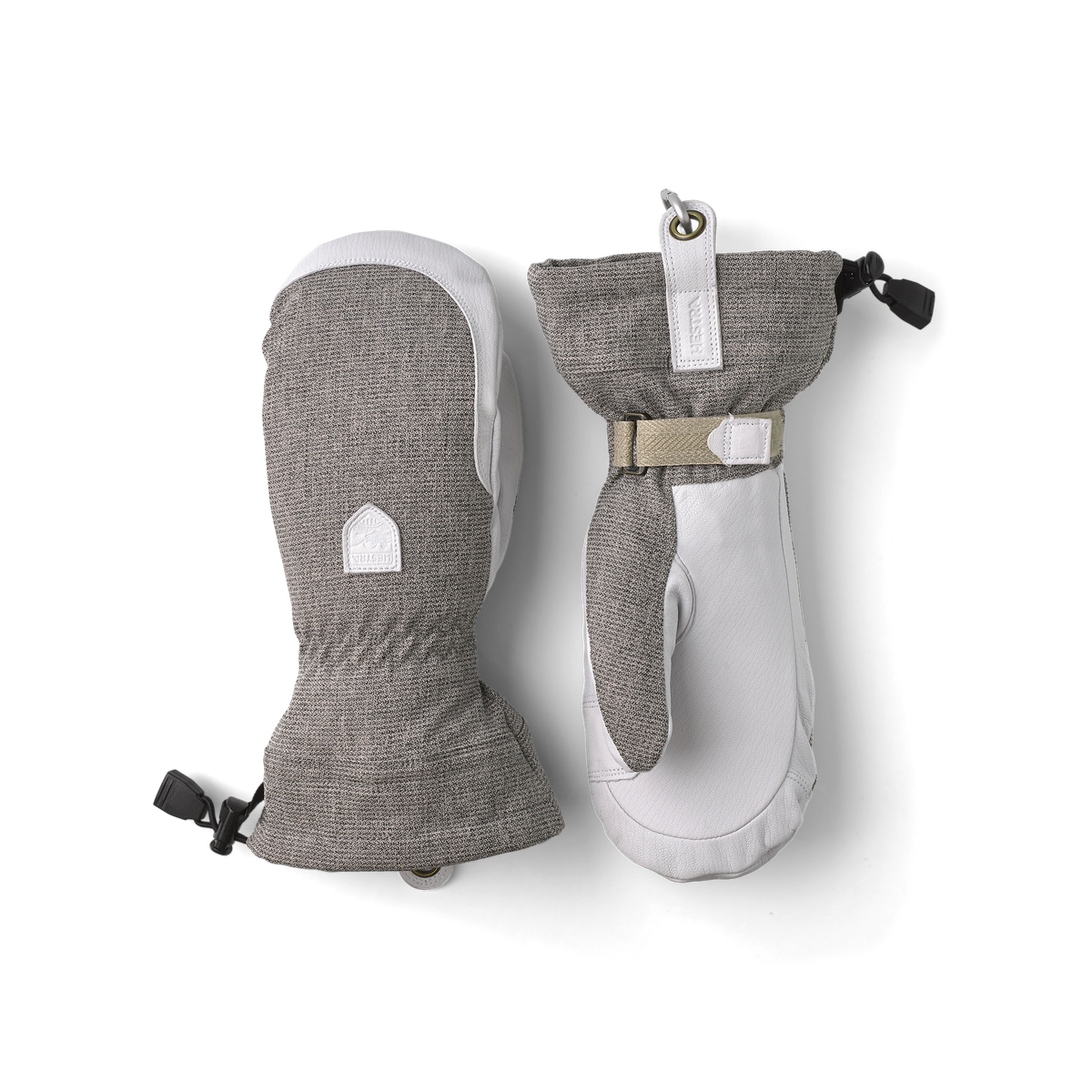 Light gray mitten with white goat leather palm